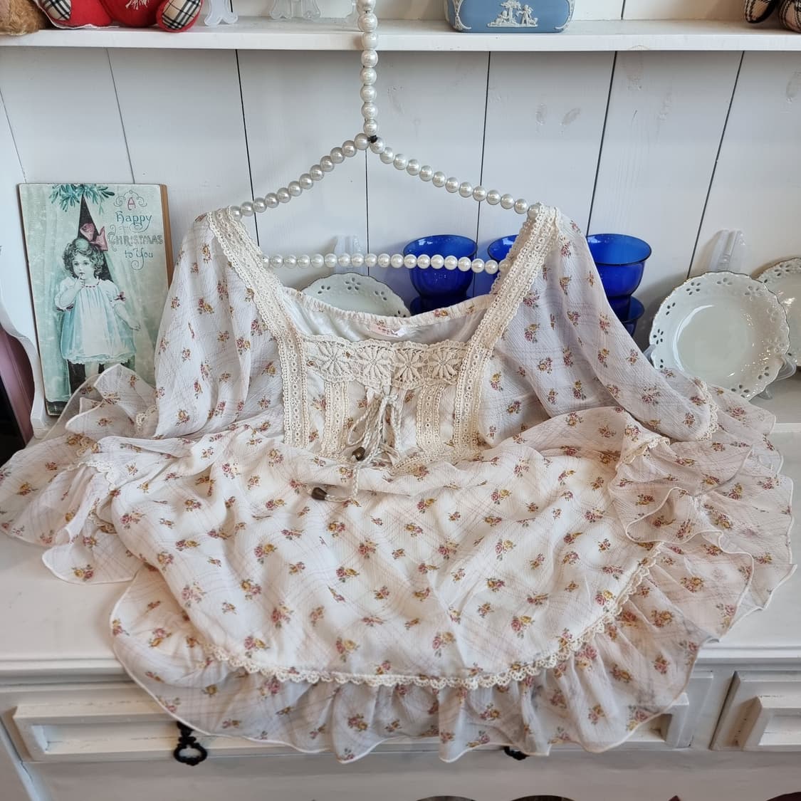  COLZA(콜자) 잔꽃 쉬폰 프릴 케이프블라우스 상품이미지5