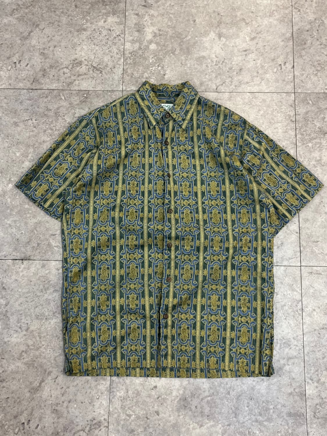 빈티지 패턴 반팔 셔츠 그린 S #csz3730 상품이미지4