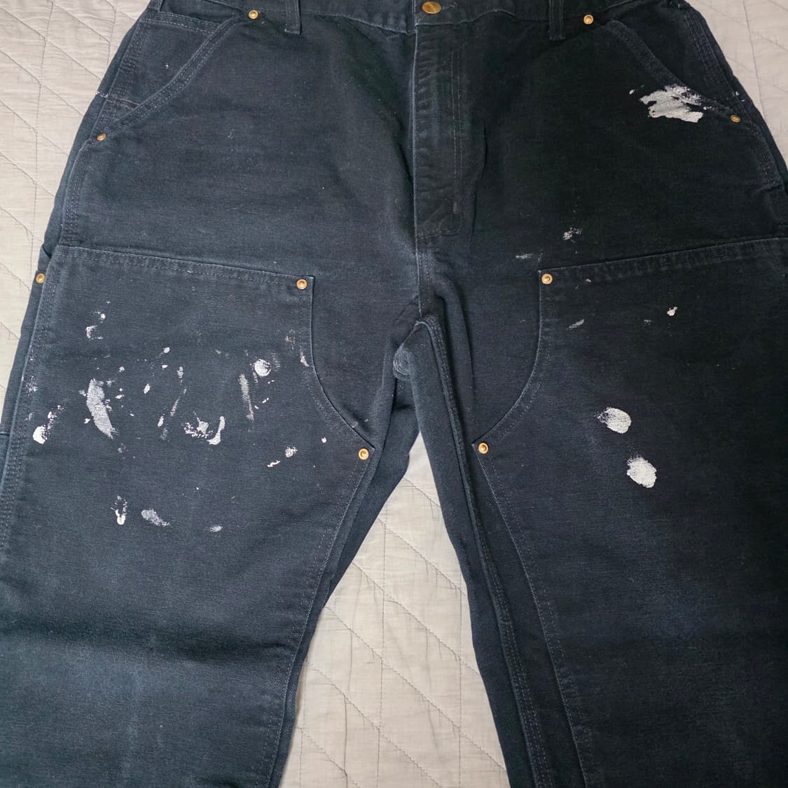 [38] 빈티지 칼하트 더블니 B01 BLK 워크팬츠 페인팅 크롭 BK4 상품이미지2