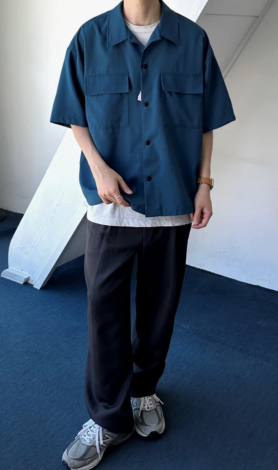 Linen touch open collar BOX shirt 상품이미지8