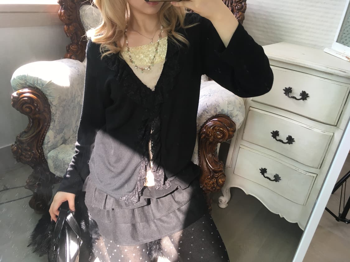 jpn vintage black lace layered cardigan 상품이미지3