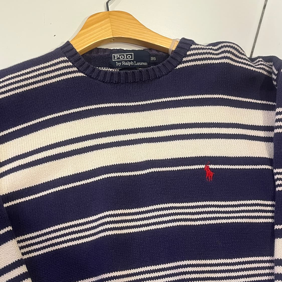 90‘s 폴로 네이비•화이트 배색 니트 상품이미지2