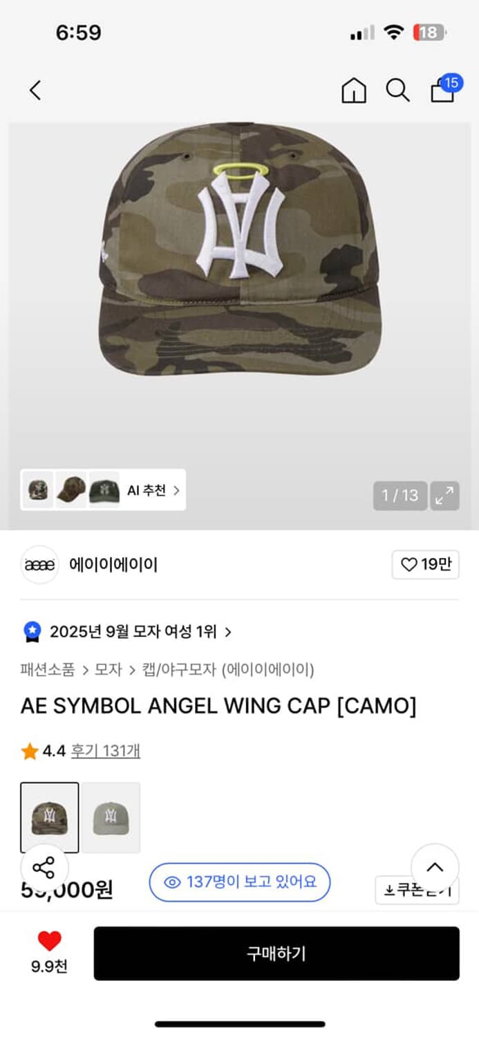 AE SYMBOL ANGEL WING CAP CAMO 상품이미지1