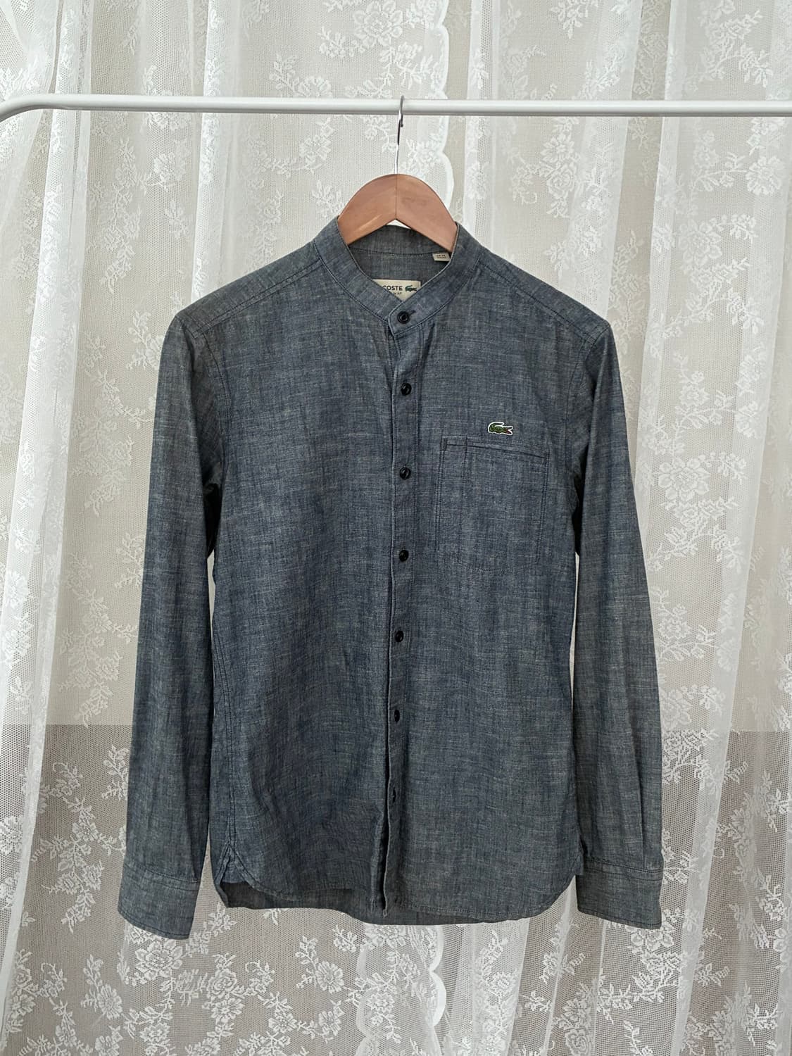 38) 라코스테 슬림핏 차이나카라 샴브레이 셔츠 그레이 상품이미지1