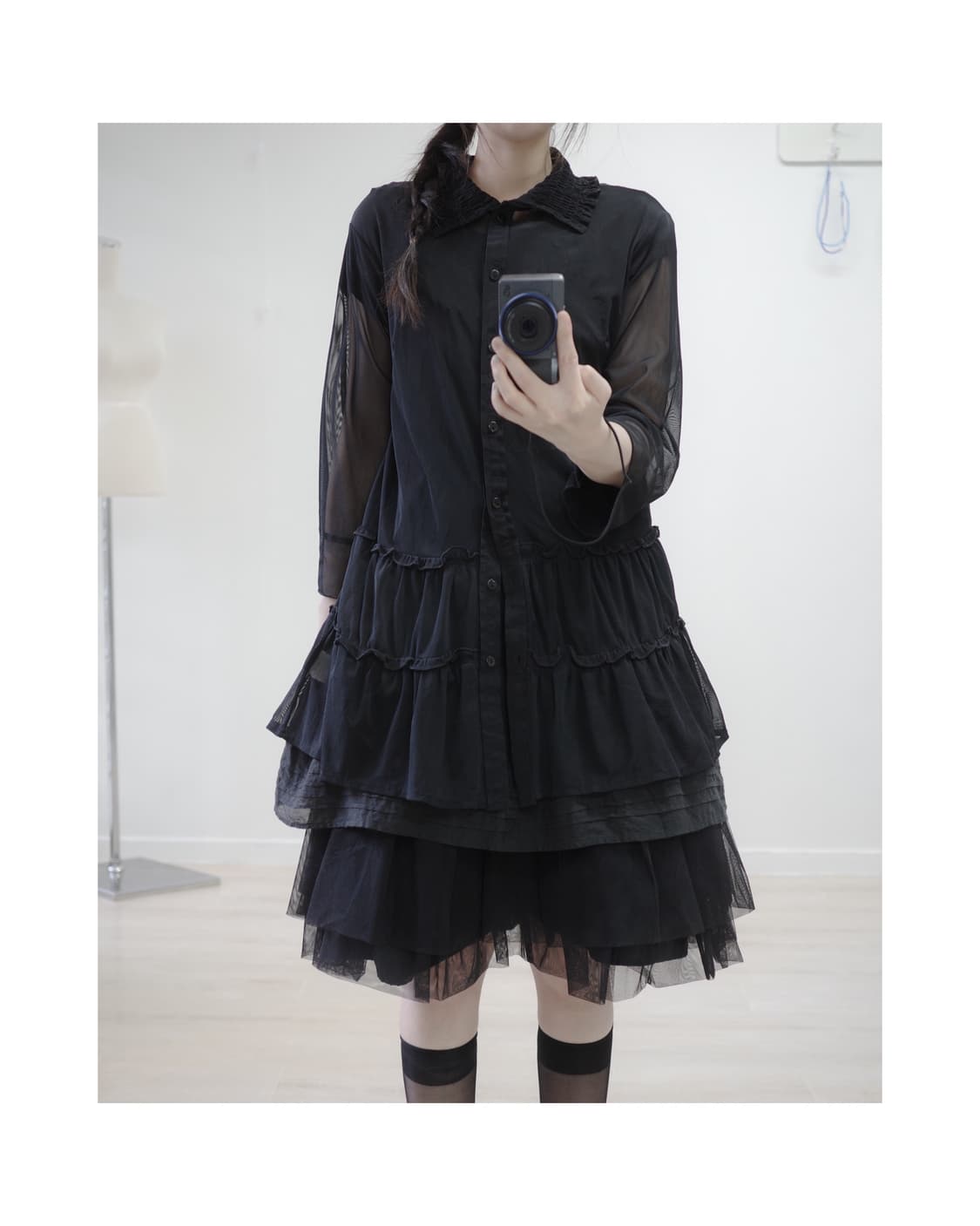 st.helena black see-through frill shirt 상품이미지2