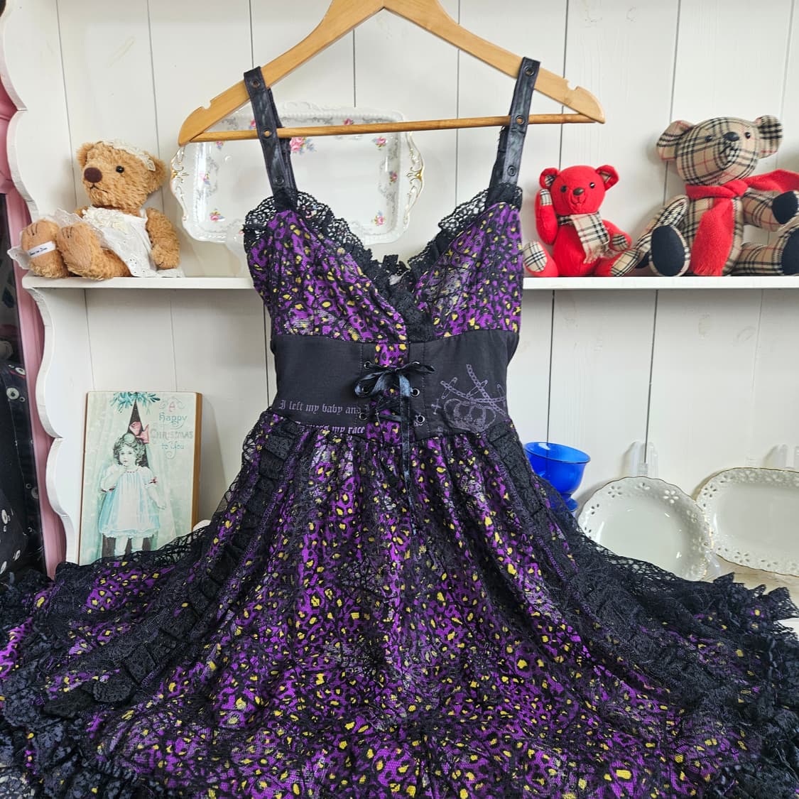 퍼플 레오파드 레이스 볼륨 원피스 상품이미지2