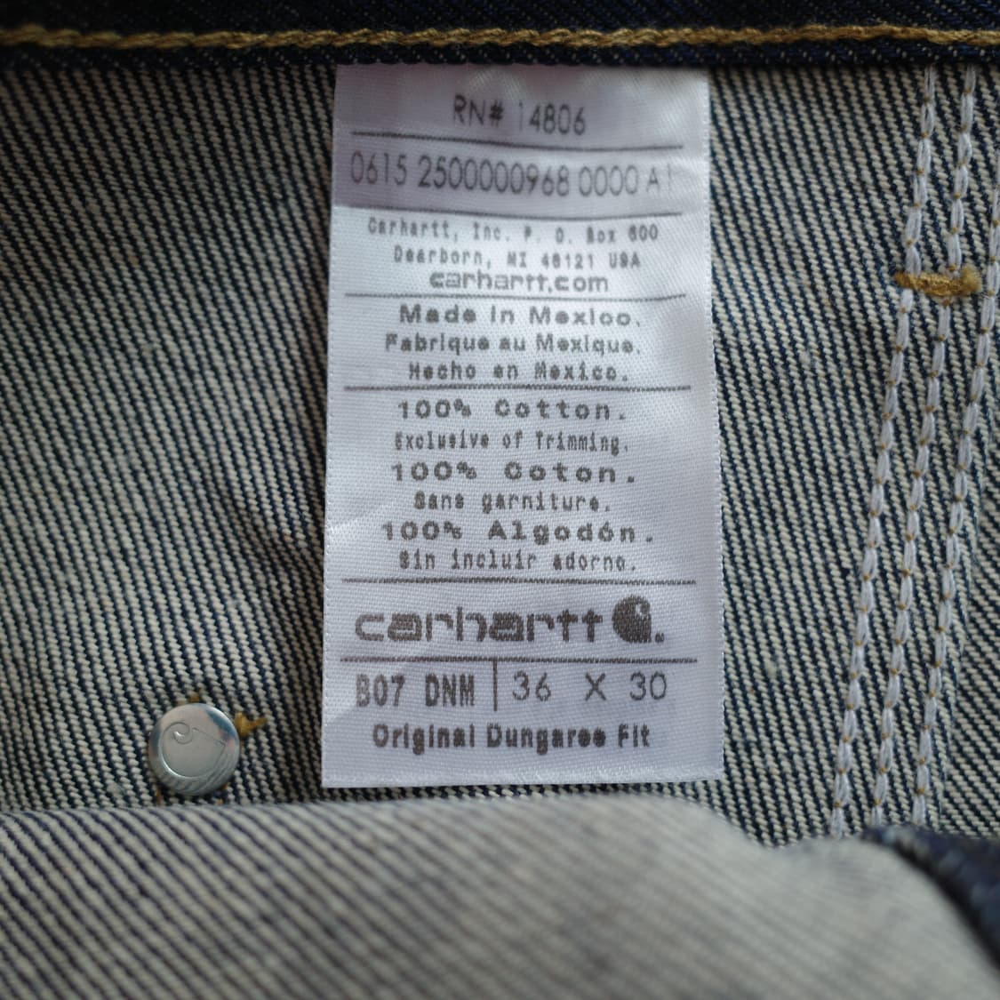 데드스탁 새상품 칼하트 B07 더블니 데님 워크팬츠 36x30 상품이미지4