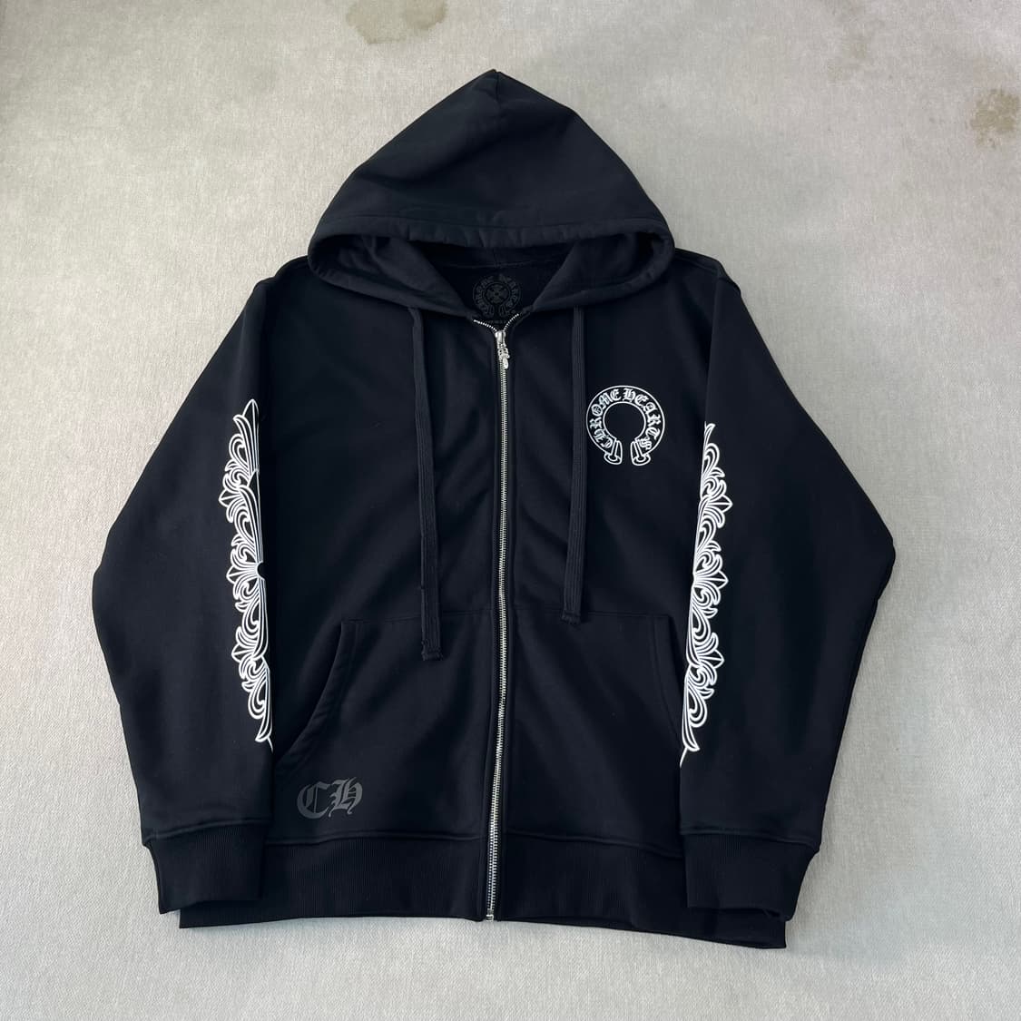 105 크롬하츠 홀스슈 플로랄 플리스 블랙 후드집업 상품이미지2