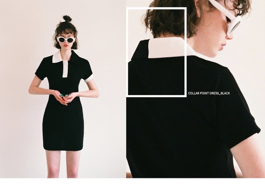 [새상품] [시티브리즈] 블랙 카라 원피스 (테니스, 골프룩 추천) 상품이미지1