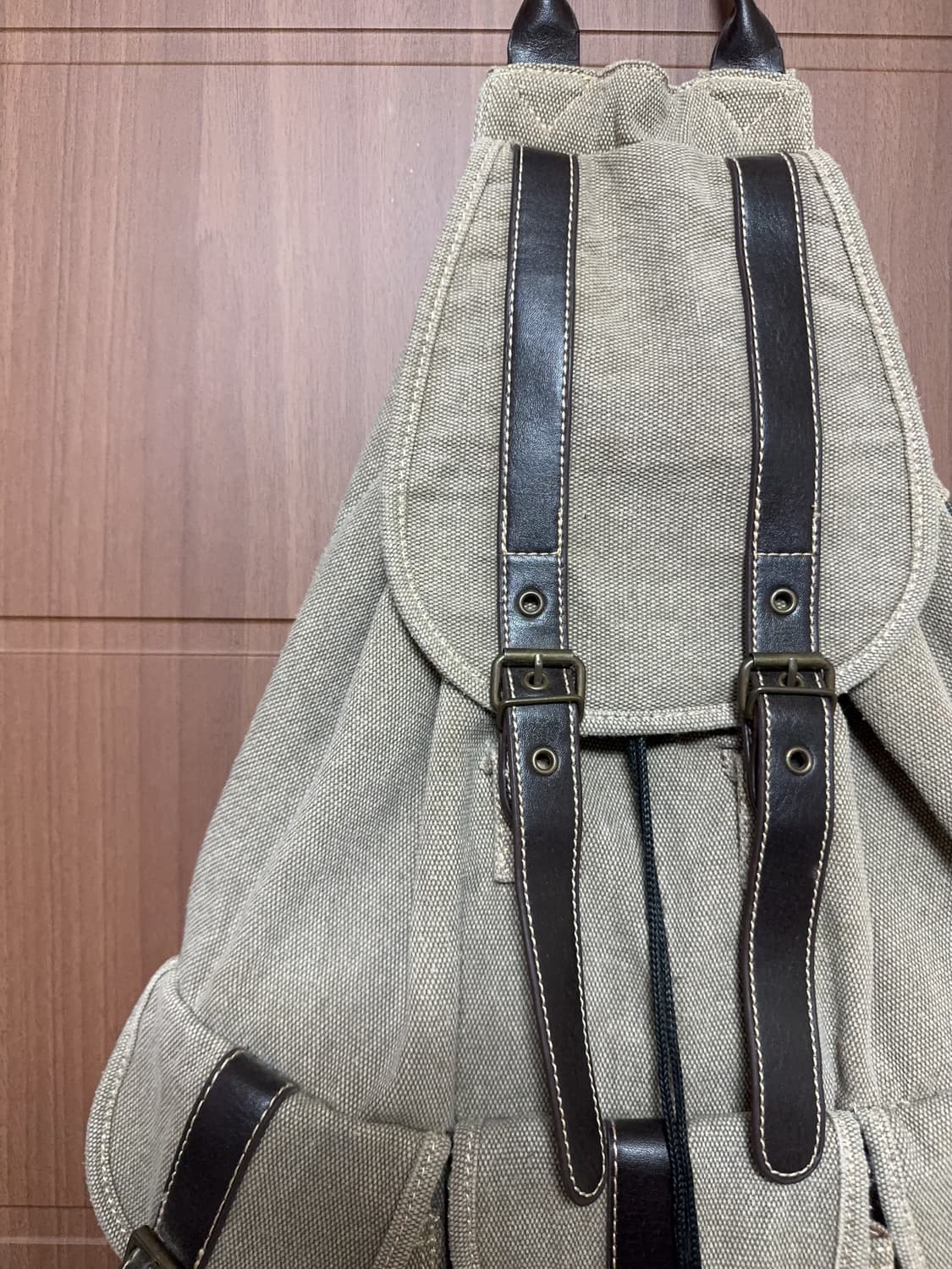 일본 빈티지 모리걸 카키 베이지 캔버스 쓰리포켓 백팩 모리 가방 상품이미지2