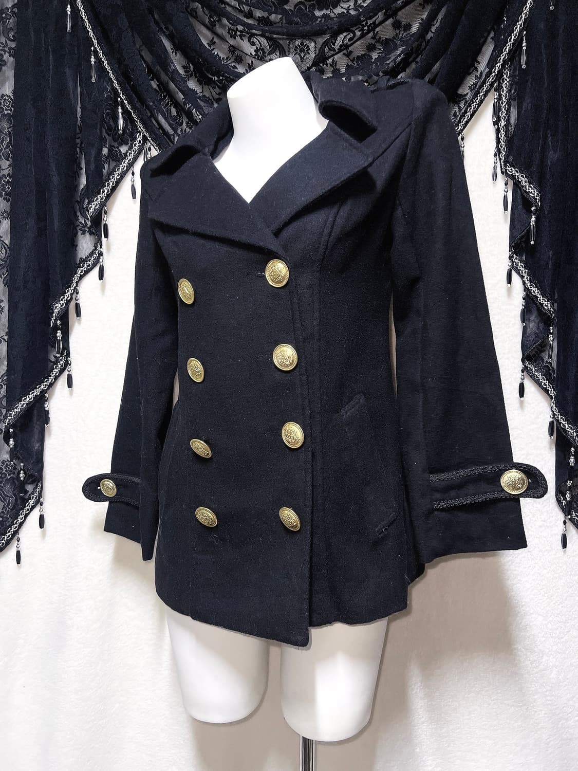 로맨틱고딕 로걀 오네갸루 블랙 금장 버튼 더블 코트 자켓 고스로리 펑크 상품이미지4