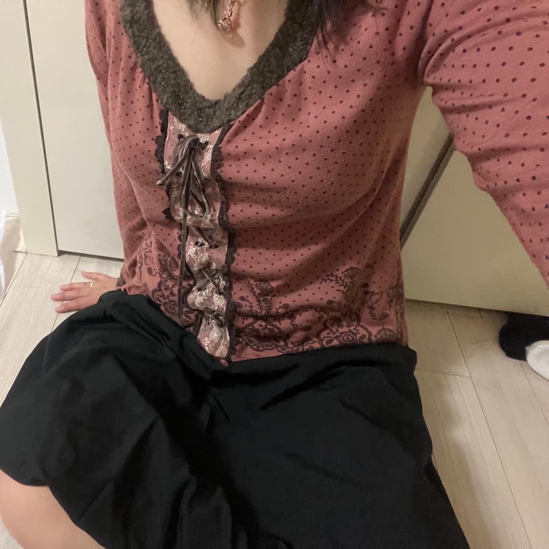 엑시즈팜 여리핏 겨울 리본도트 티셔츠 상품이미지1