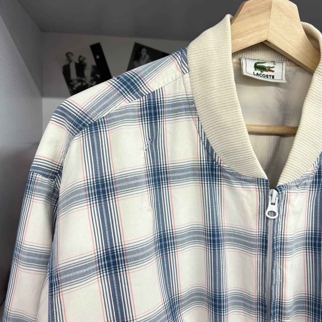 (M) 라코스테 체크 패턴 크롭 블루종 자켓 상품이미지4