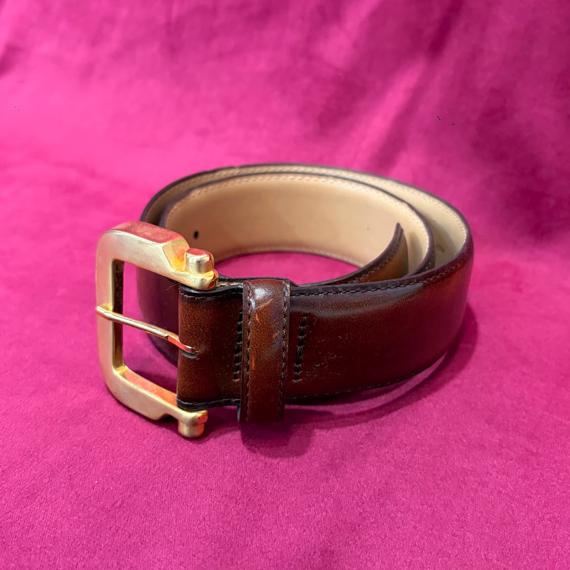 골든 버클 핸드 바니시드 레더 벨트 made in USA 상품이미지2