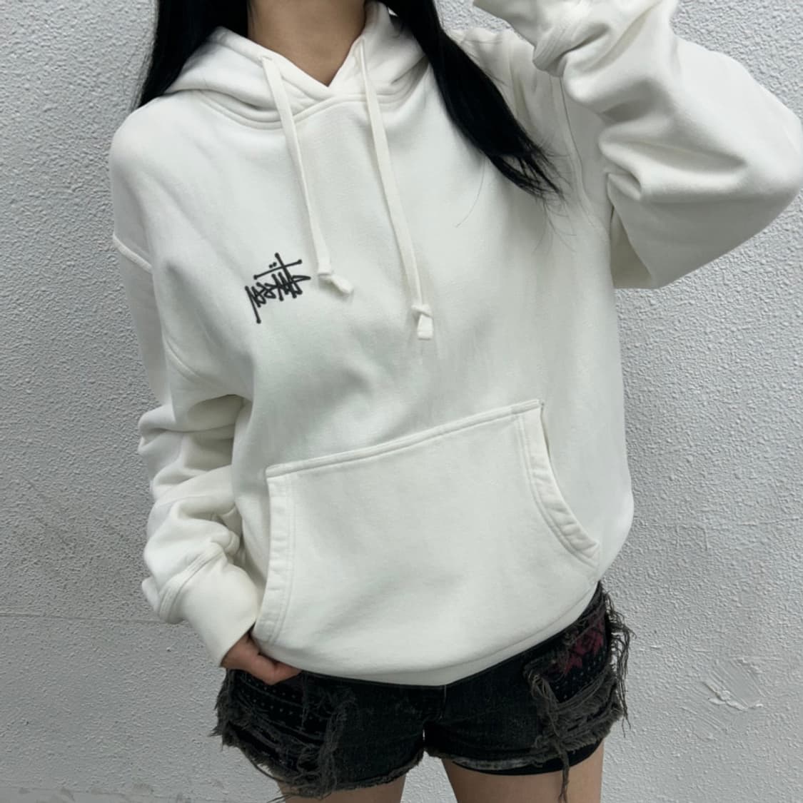 스투시 자수 화이트 후드 M 상품이미지1