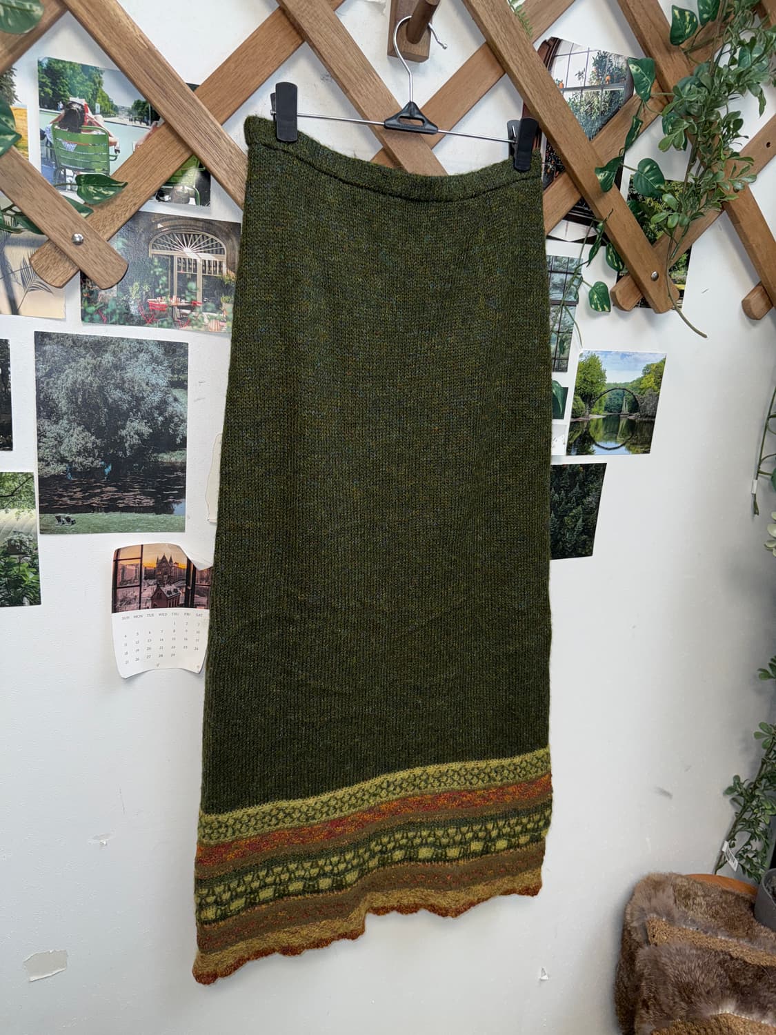 Khaki bohemian hippie knit long skirt  상품이미지2