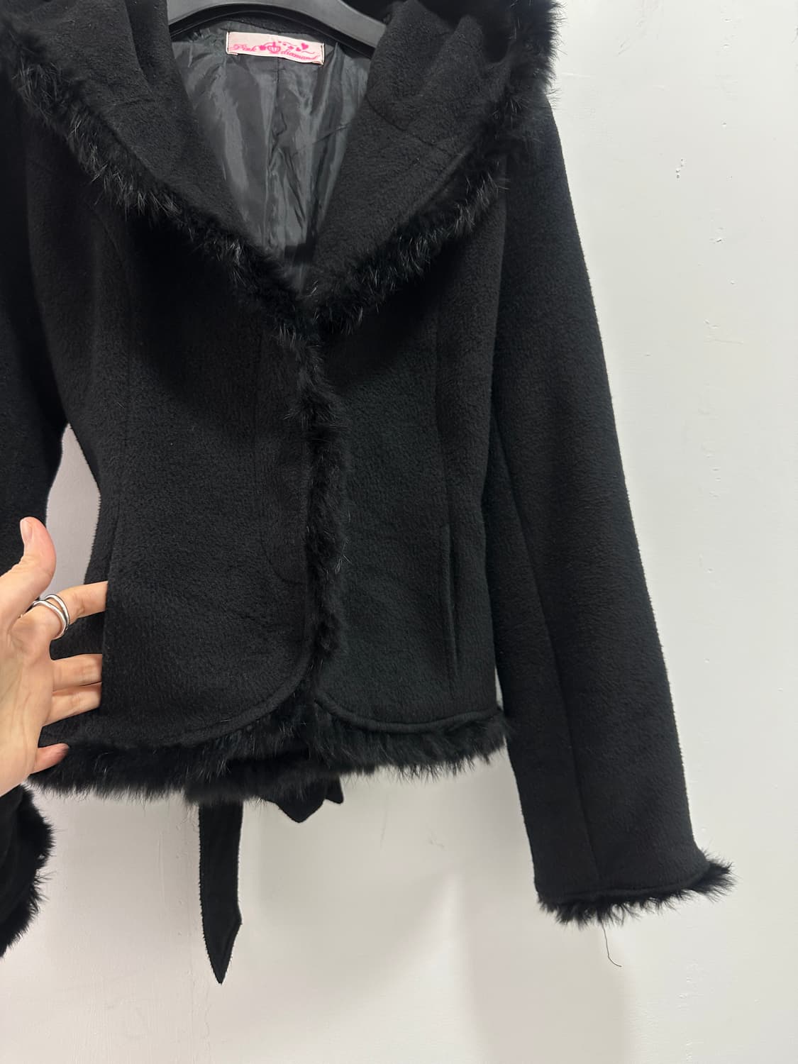 Black rabbit fur trimming ribbon jacket 상품이미지5