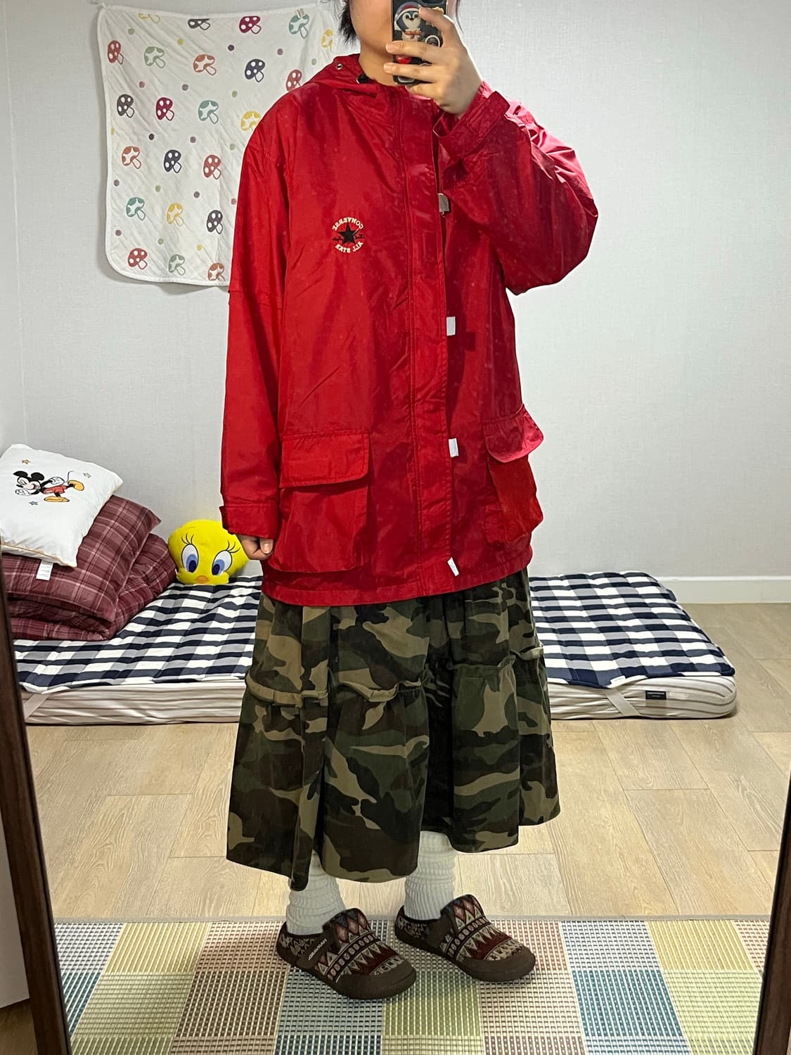 Converse 컨버스 레드 바람막이 후드 자켓 상품이미지2