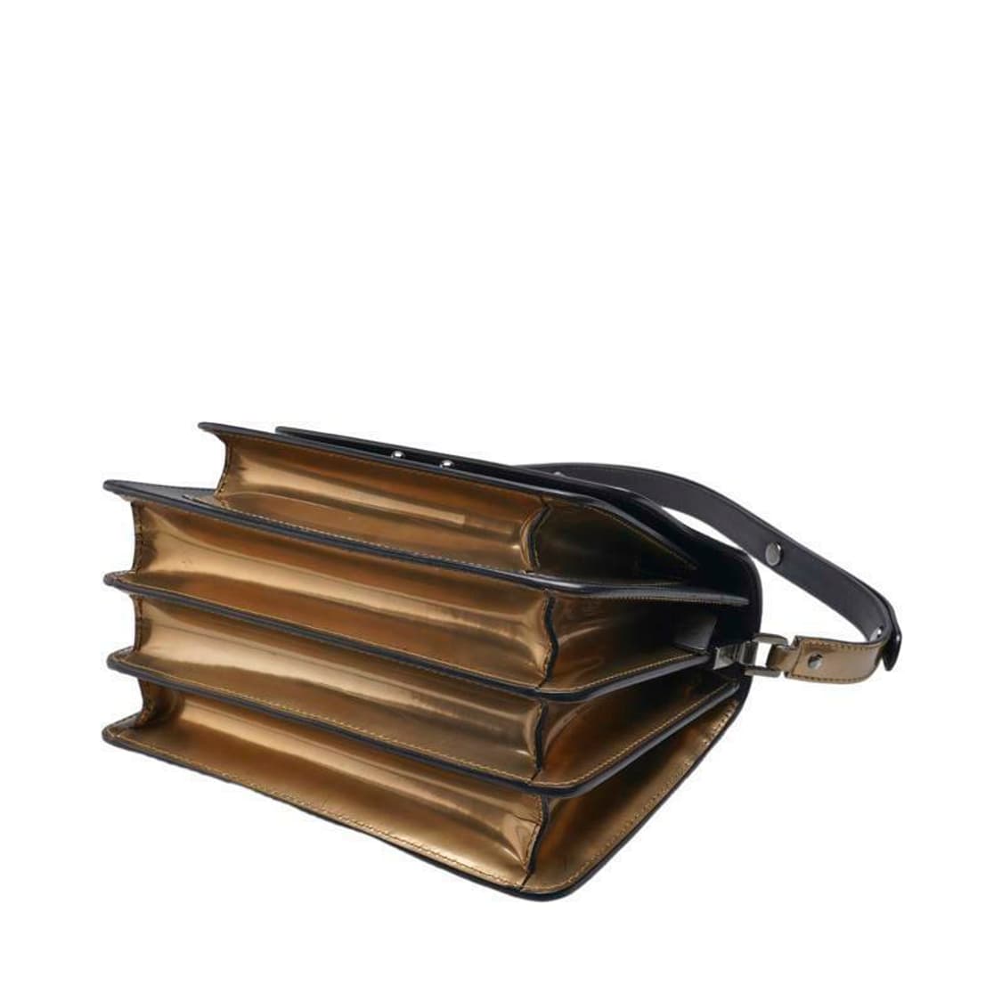 (중고) 마르니 블랙 골드 카프스킨 트렁크 미듐 숄더백 상품이미지3