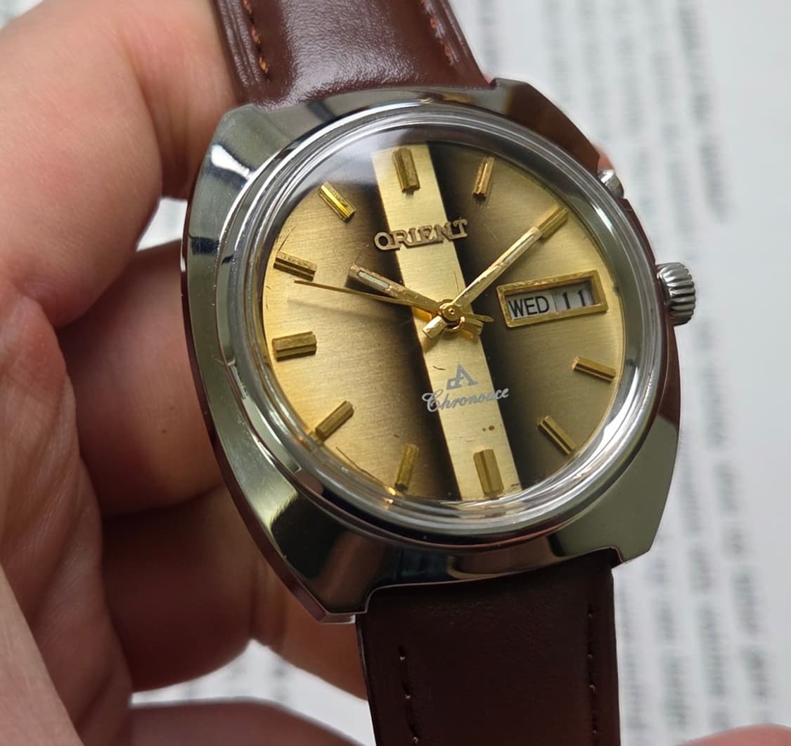 레어] 빈티지 오리엔트 크로노에이스 브라운 타이거아이 점보 수동 메커니컬 상품이미지3