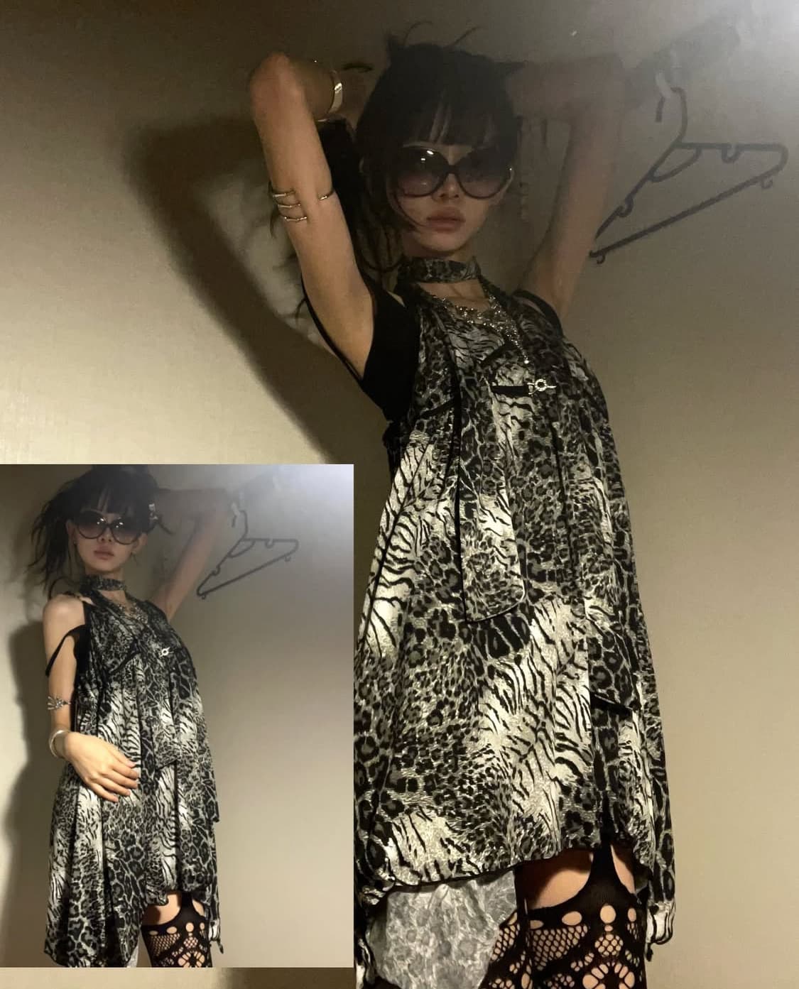 언밸런스 레오파드 슬립 원피스 스카프 set 상품이미지2