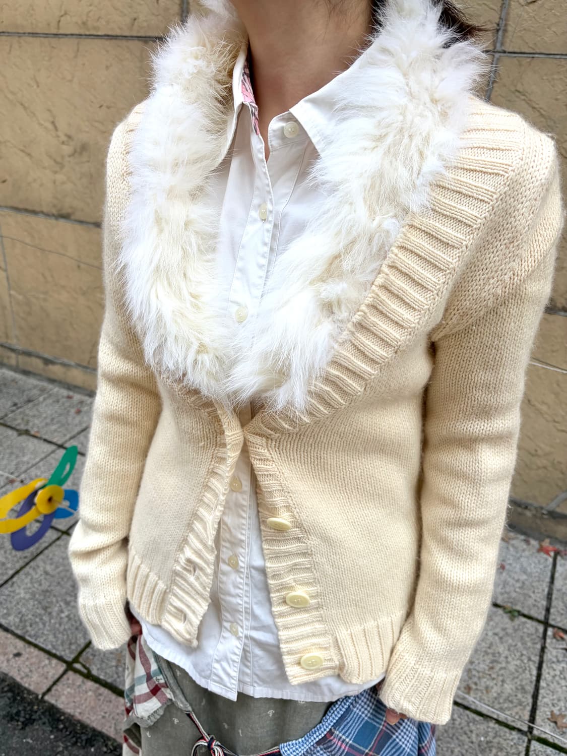 일본 빈티지 갸루 화이트 퍼 니트 가디건 상품이미지1