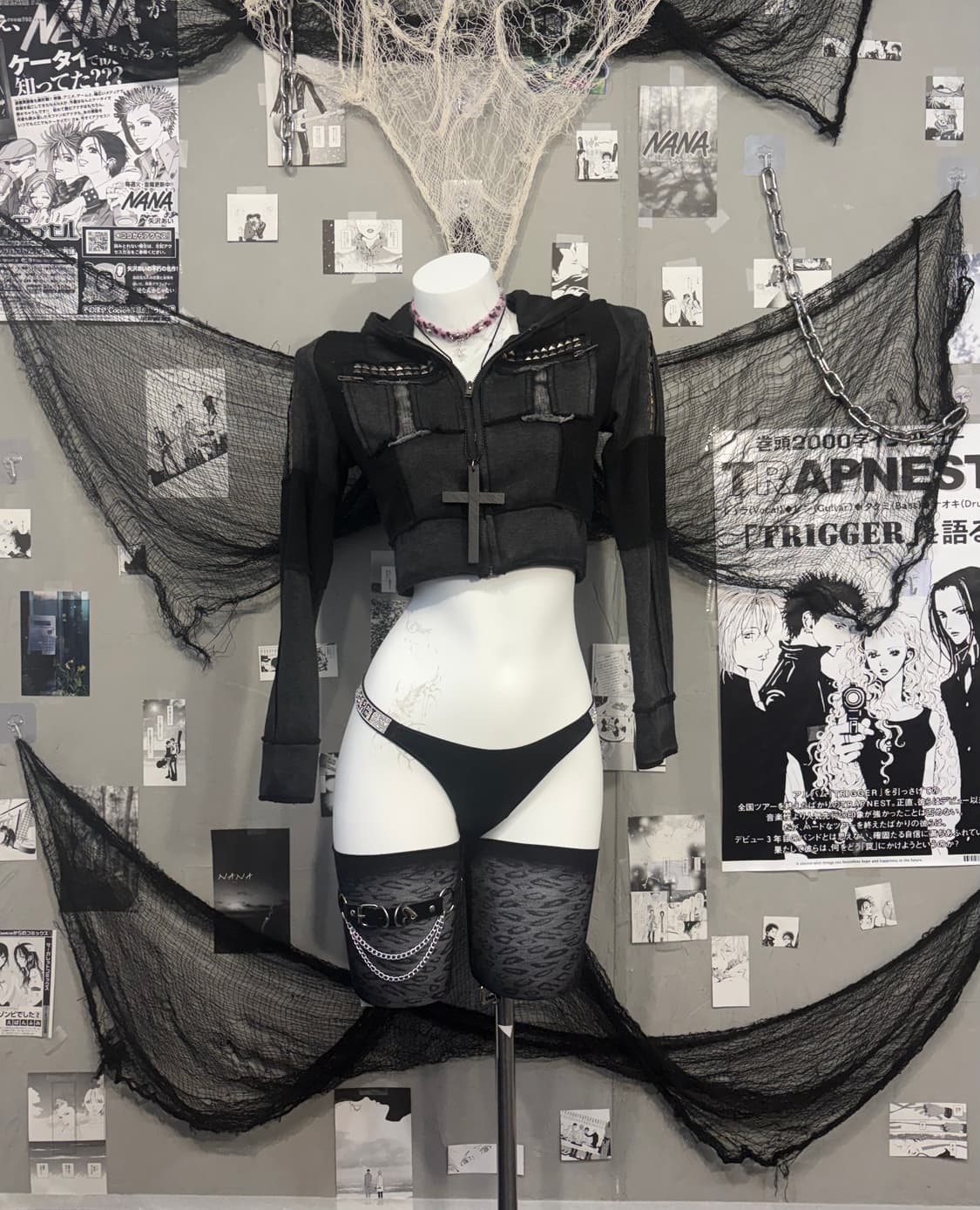 Gothic Stud Distressed Crop Hoodie zip  상품이미지1