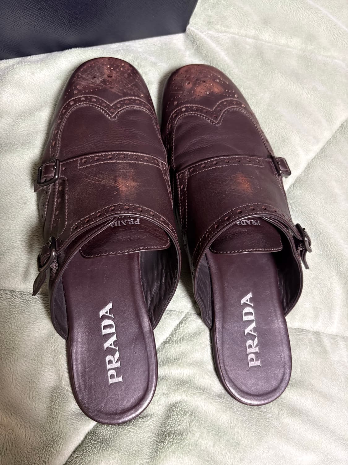 프라다 컬랩스 더블몽크 뮬 25ss 다크브라운 8.5 풀박 상품이미지3