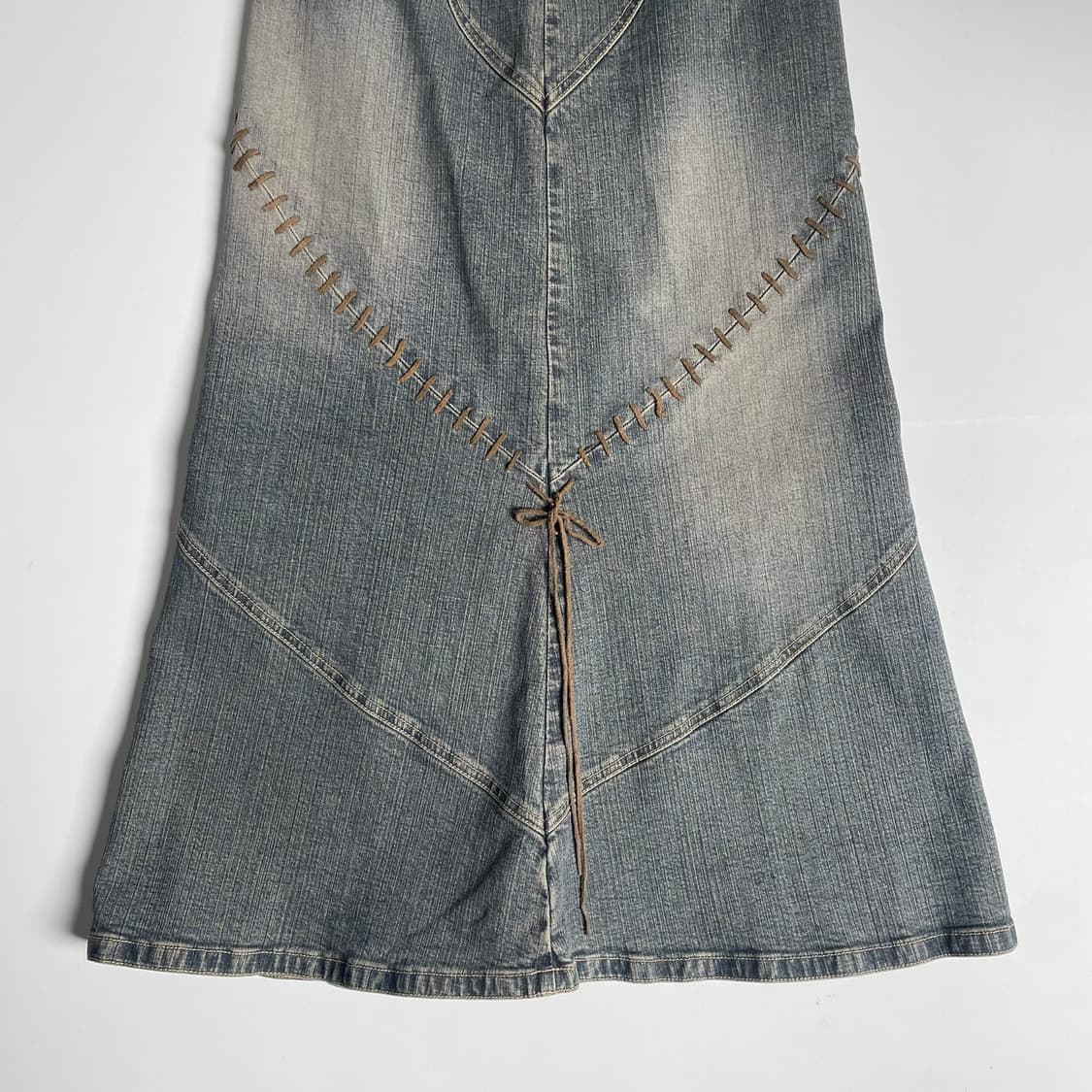 Ozoc 레더 끈 데님 스커트 상품이미지3