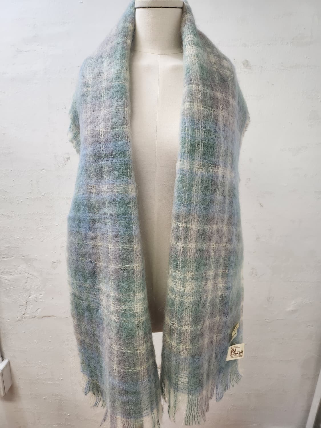 택있는 새상품 모헤어 울 혼방 스코틀랜드 체크 머플러 상품이미지5