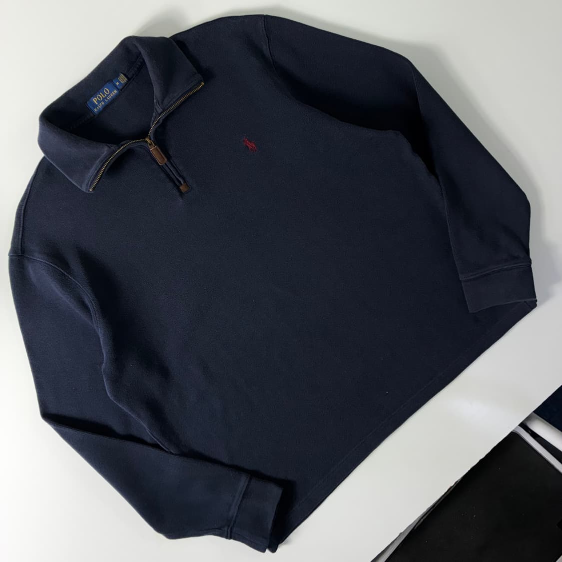Polo  폴로 랄프로렌 자수 코튼 네이비 반집업 니트  상품이미지2