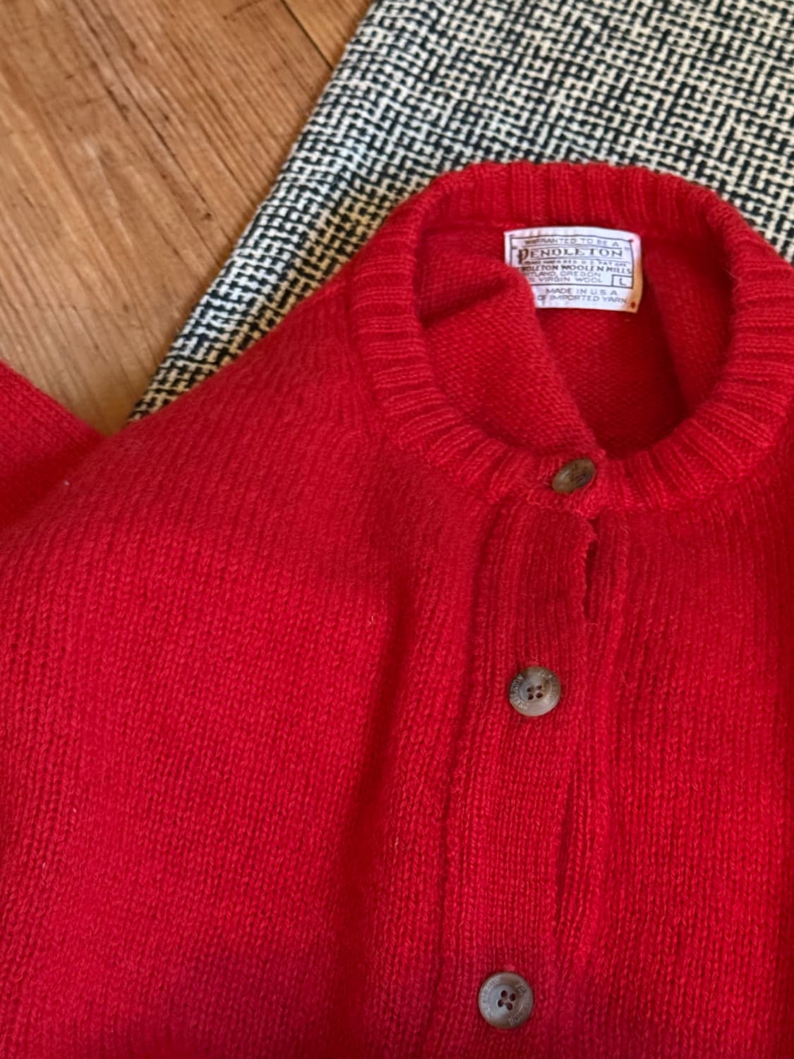 50s USA 펜들턴 울 라운드넥 가디건 L 레드 상품이미지3