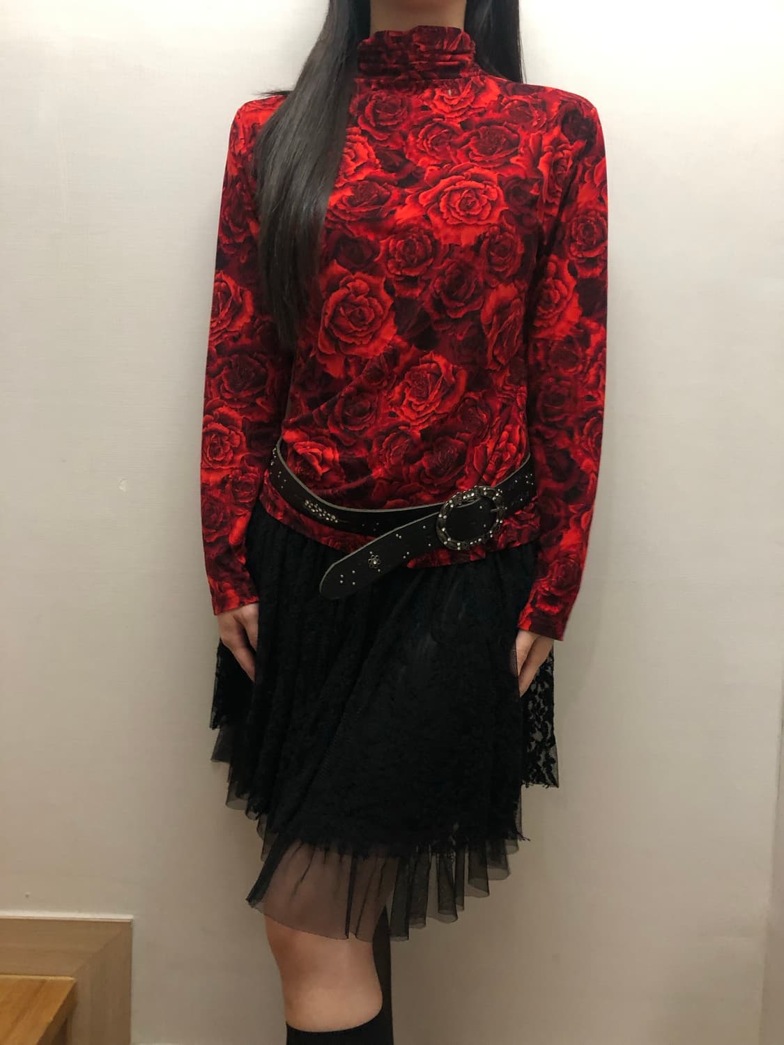 빈티지 레드 오리엔탈 플라워 탑 상품이미지3