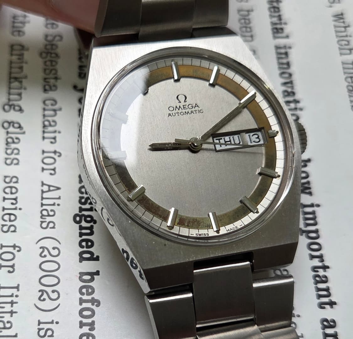 레어] 빈티지 오메가 제네브 데이데이트 희귀 동심원 다이얼 통줄 브레이슬 상품이미지1