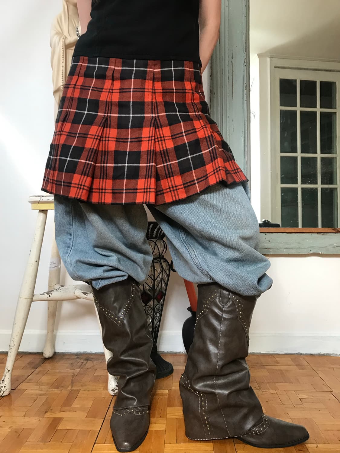 vintage check pleats one-piece 상품이미지1