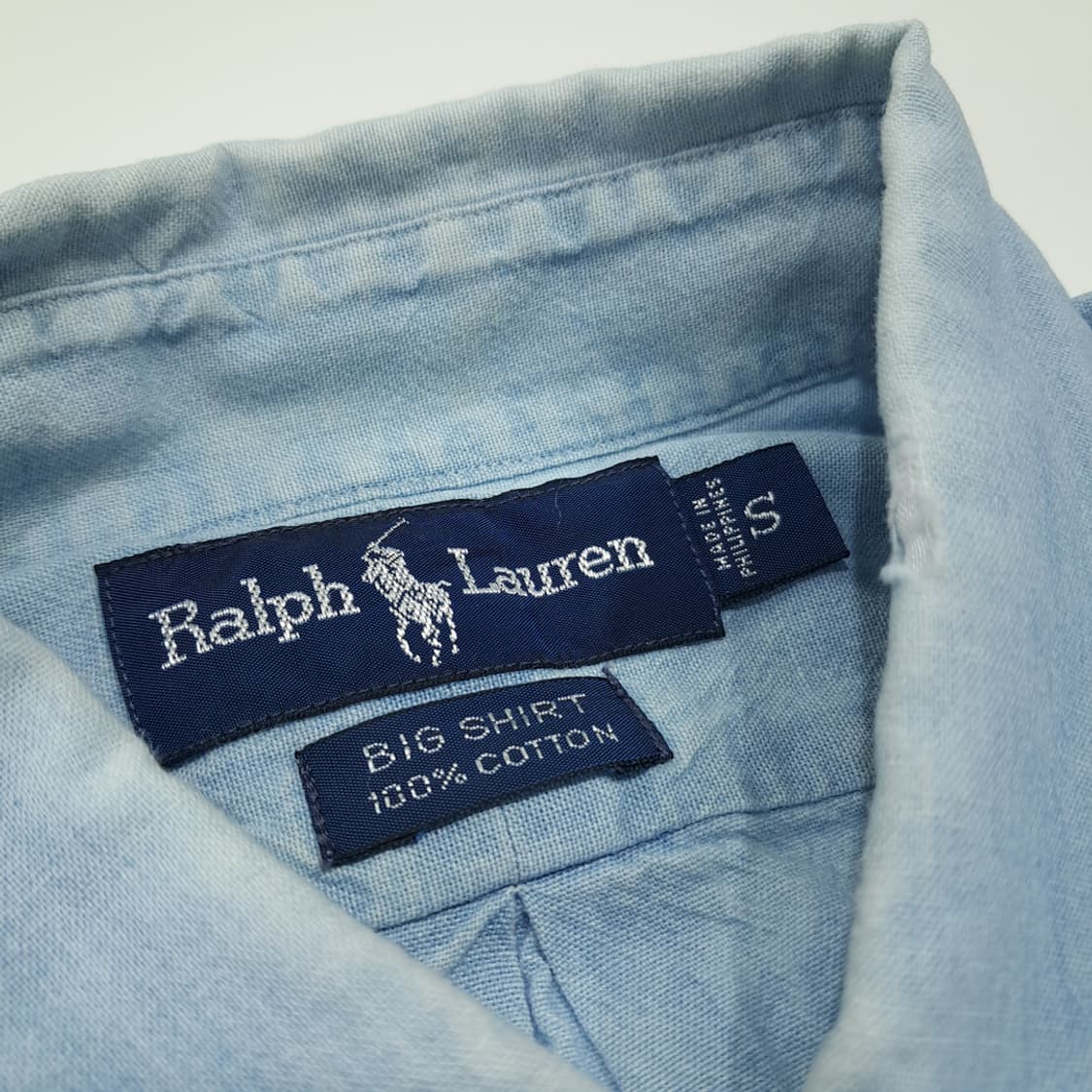 CL437 S 폴로 90s 코튼 라이트블루 샴브레이 데님 빅셔츠 남방 상품이미지3