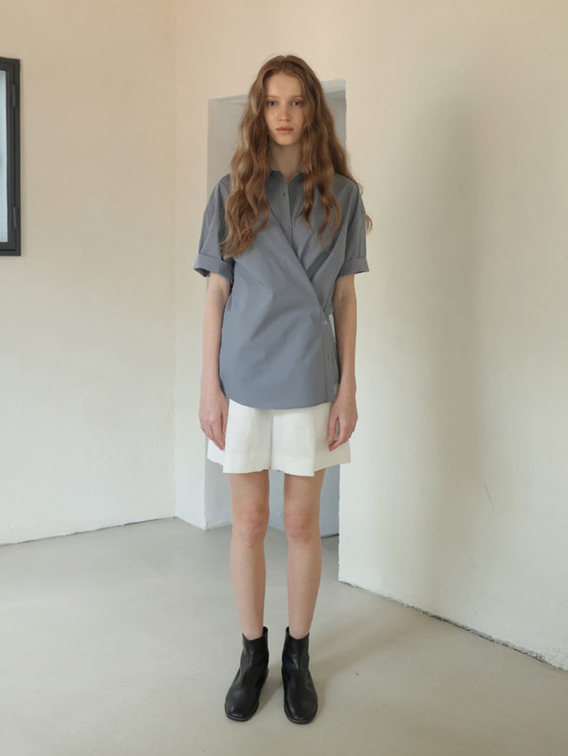 모이아(MOIA)하프 박스 셔츠 카키 상품이미지2