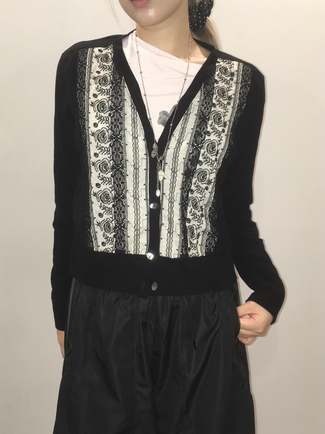 jpn vintage black unique lace cardigan 상품이미지3
