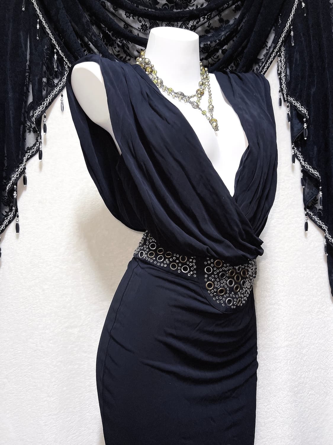 오네갸루 로맨틱고딕 고스펑크 스터드 펀칭 드레이프 드레스 원피스 헤이세이 상품이미지8