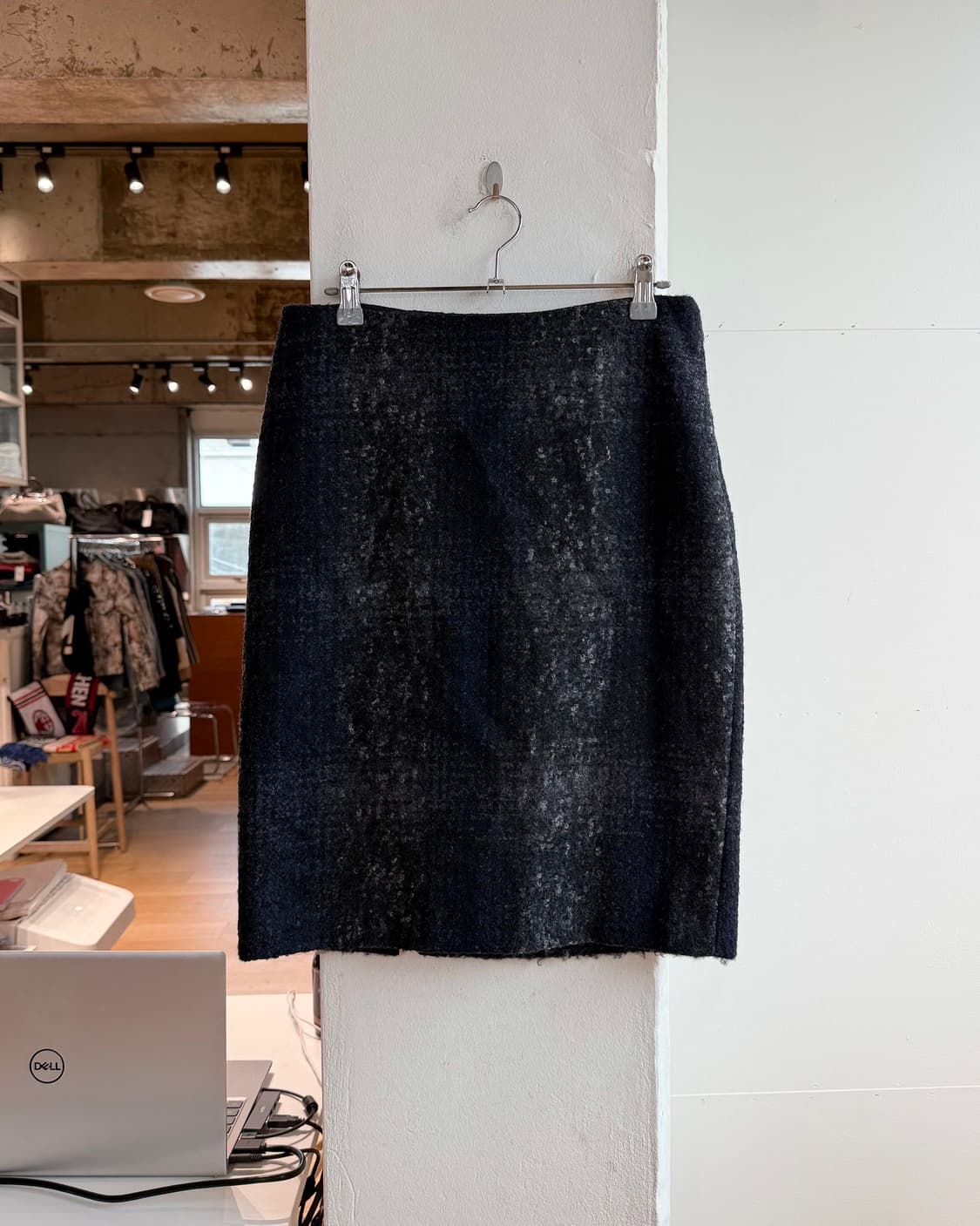 프라다 블루 그레이 체크 울 미디스커트  상품이미지2