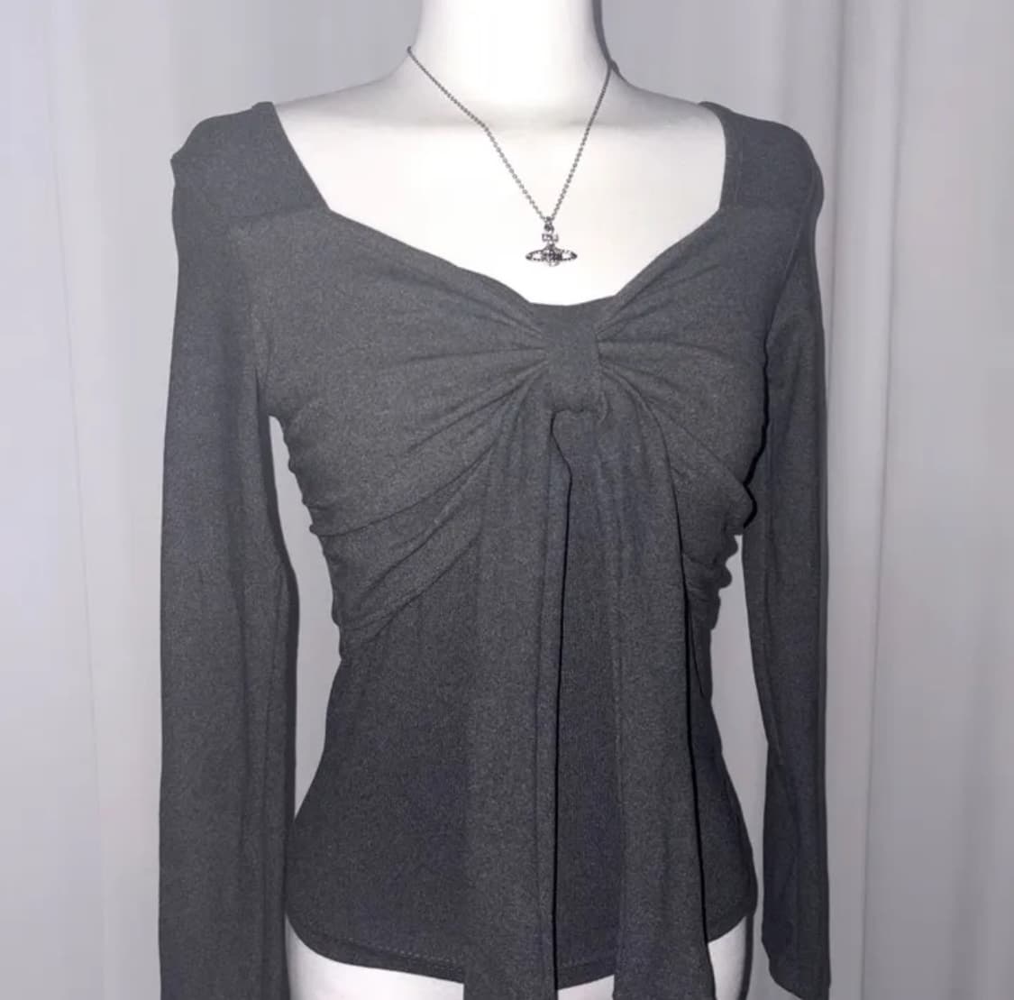 리본 보우 롱슬리브 T 그레이 상품이미지1