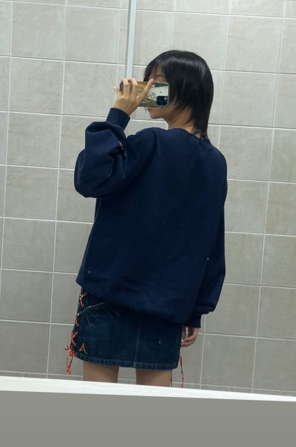 레이스업 로우라이즈 데님 미니스커트 상품이미지1