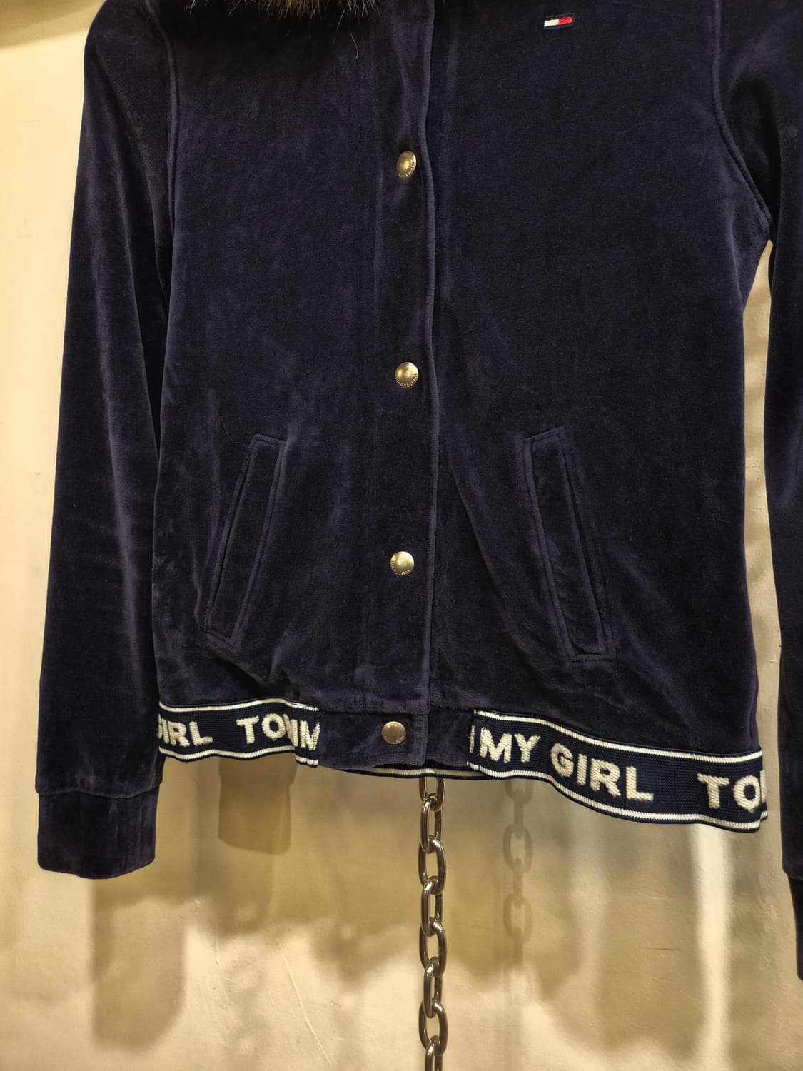 tommy girl 타미힐피거 네이비 벨벳 퍼 후드자켓 상품이미지5