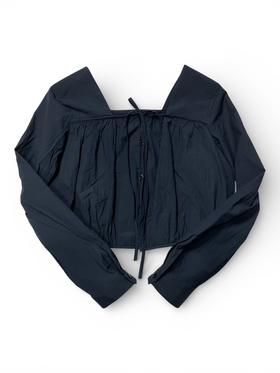 Page U 네이비 스퀘어넥 긴팔 프릴 블라우스 XS 상품이미지1