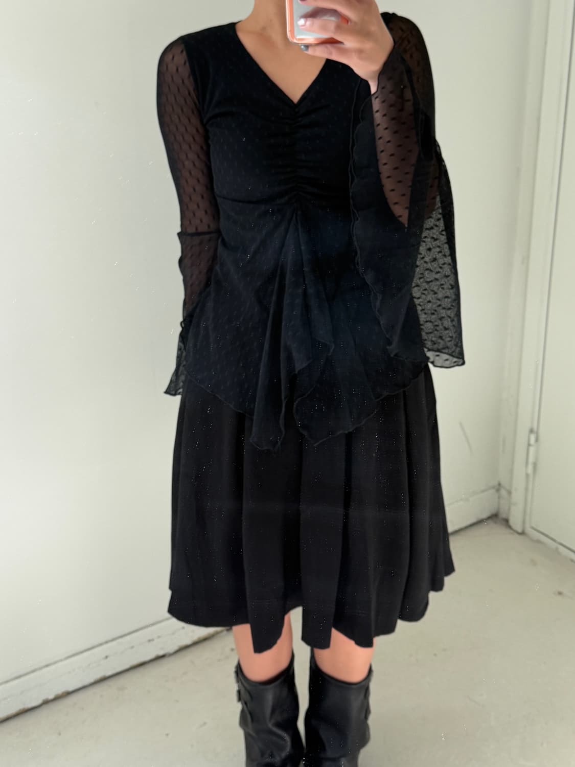 일본빈티지 블랙 시스루 블라우스 상품이미지2