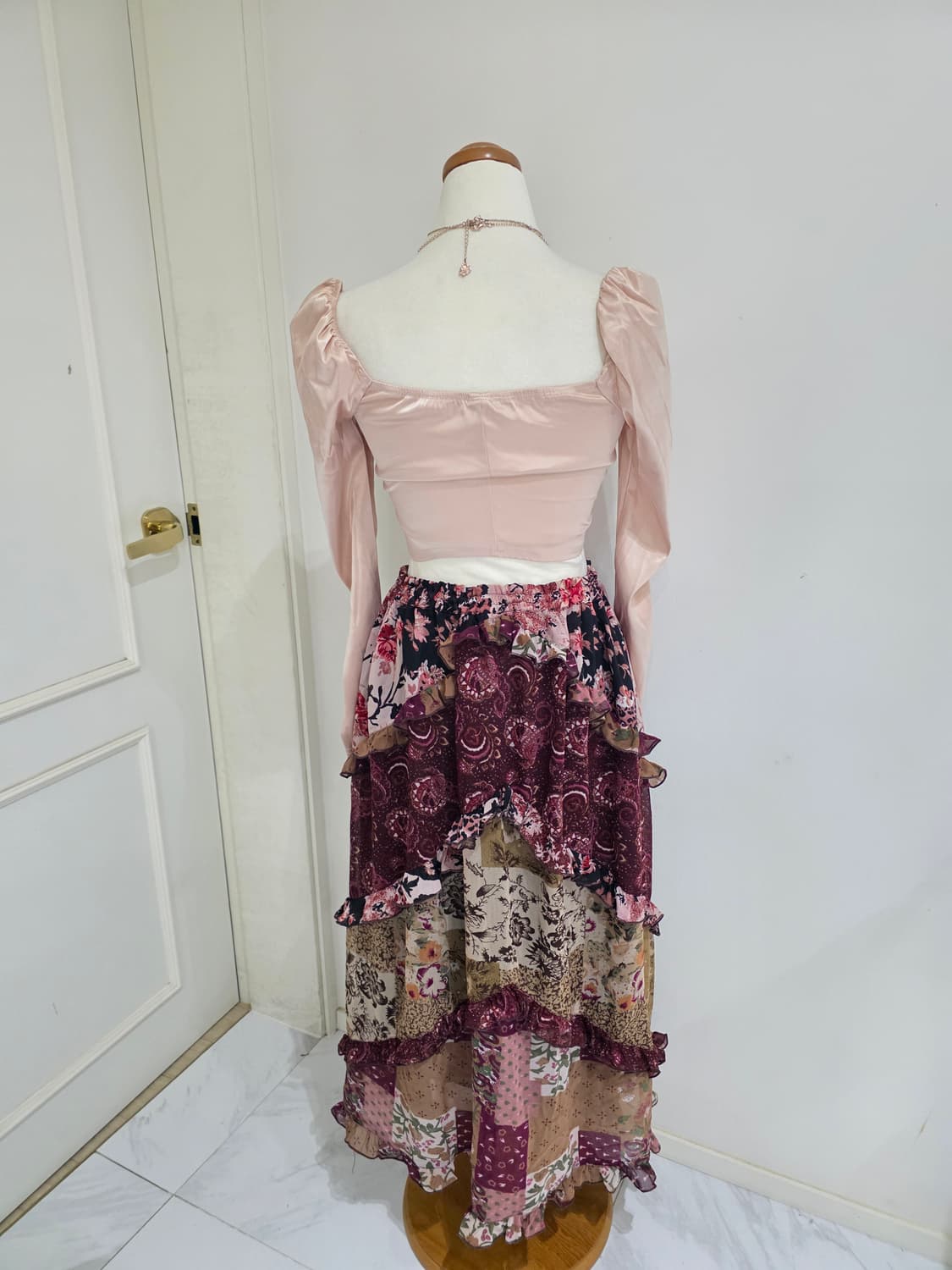 일본빈티지)플로럴 셔링 캉캉 스즈코 모리걸 보헤미안 패치워크st 롱스커트 상품이미지4