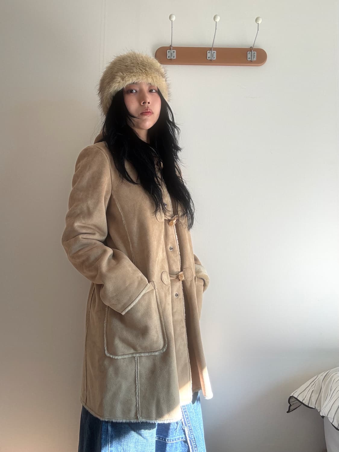 히피무드 베이지 무스탕 상품이미지2