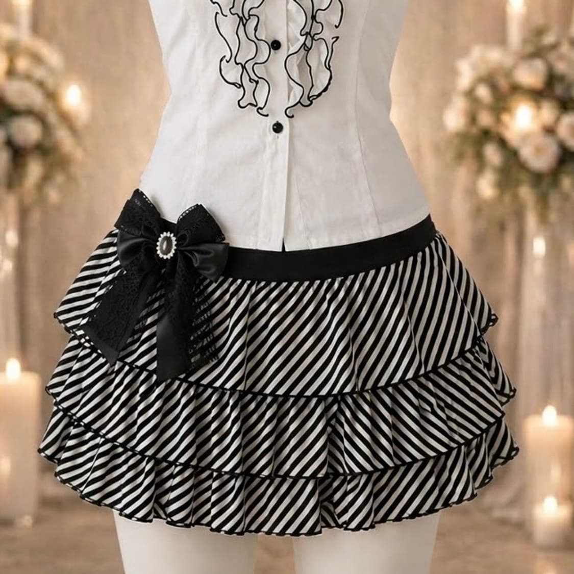 로걀 갸루 큐빅리본 스트라이프 스커트 상품이미지2