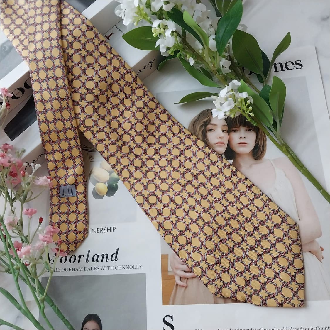 던힐 실크 옐로우 기하 패턴 넥타이 10cm A등급 K1674
 상품이미지4