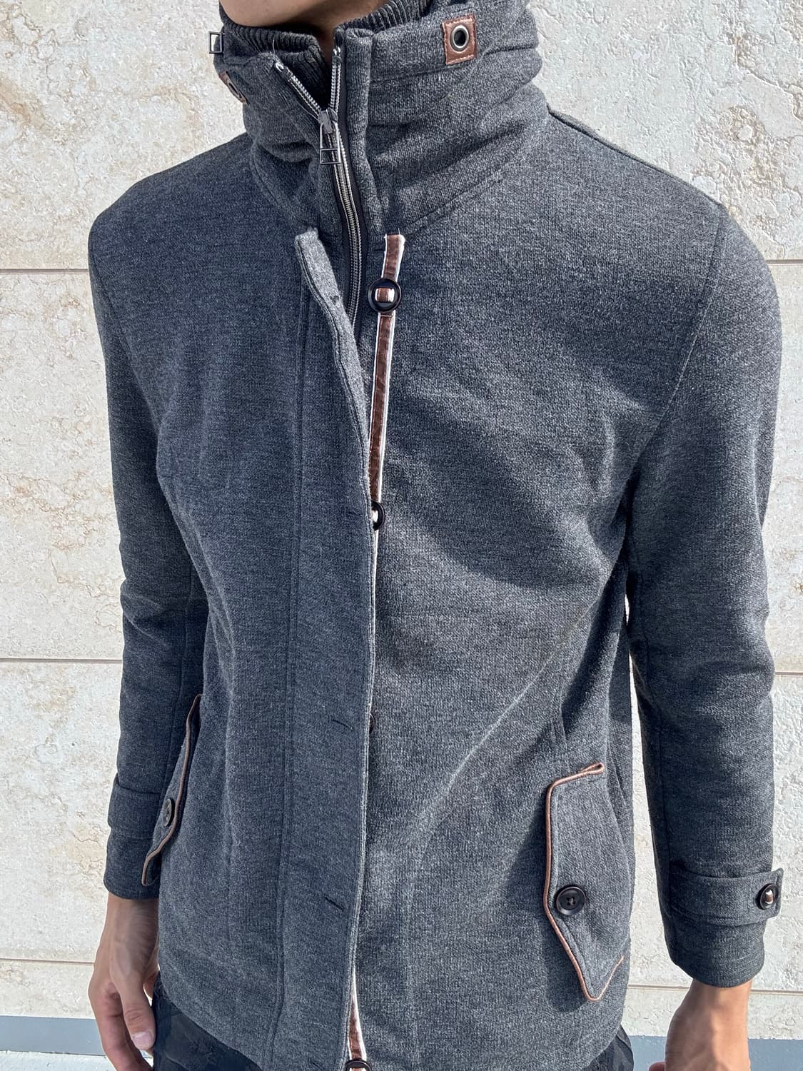 Y2K Bono-Hoodie Minimal Design Grey Zip  상품이미지10